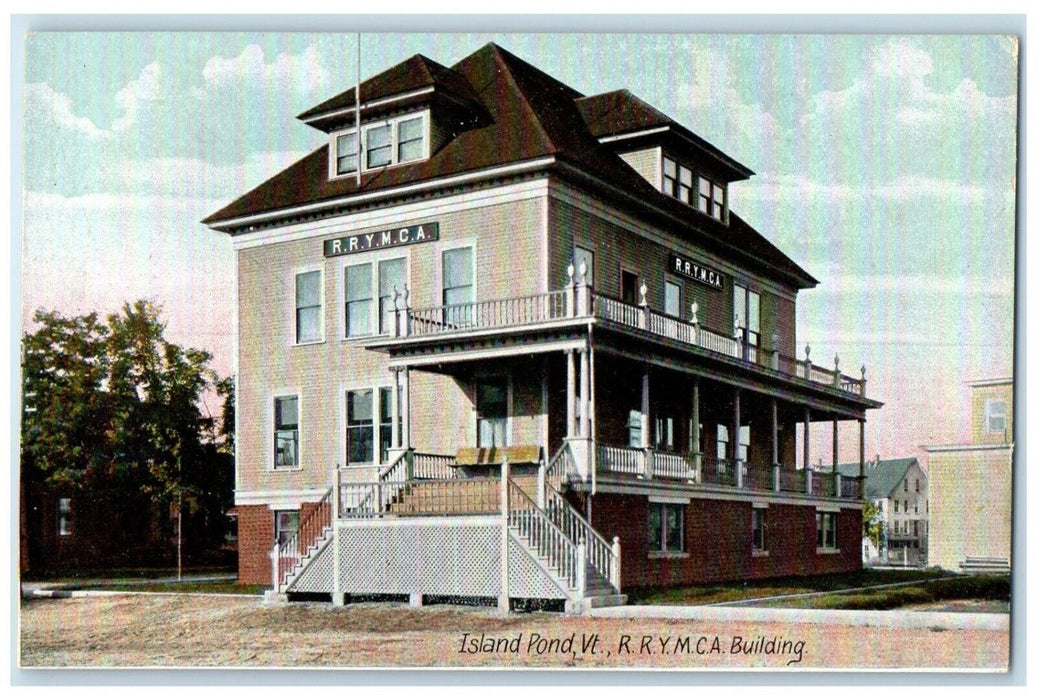 c1910's RRYMCA Building Scene Street Island Pond Vermont VT Antique Postcard