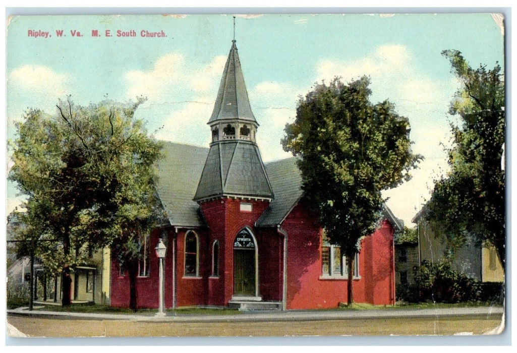 1910 ME South Church Scene Street Ripley West Virginia WV Antique Postcard