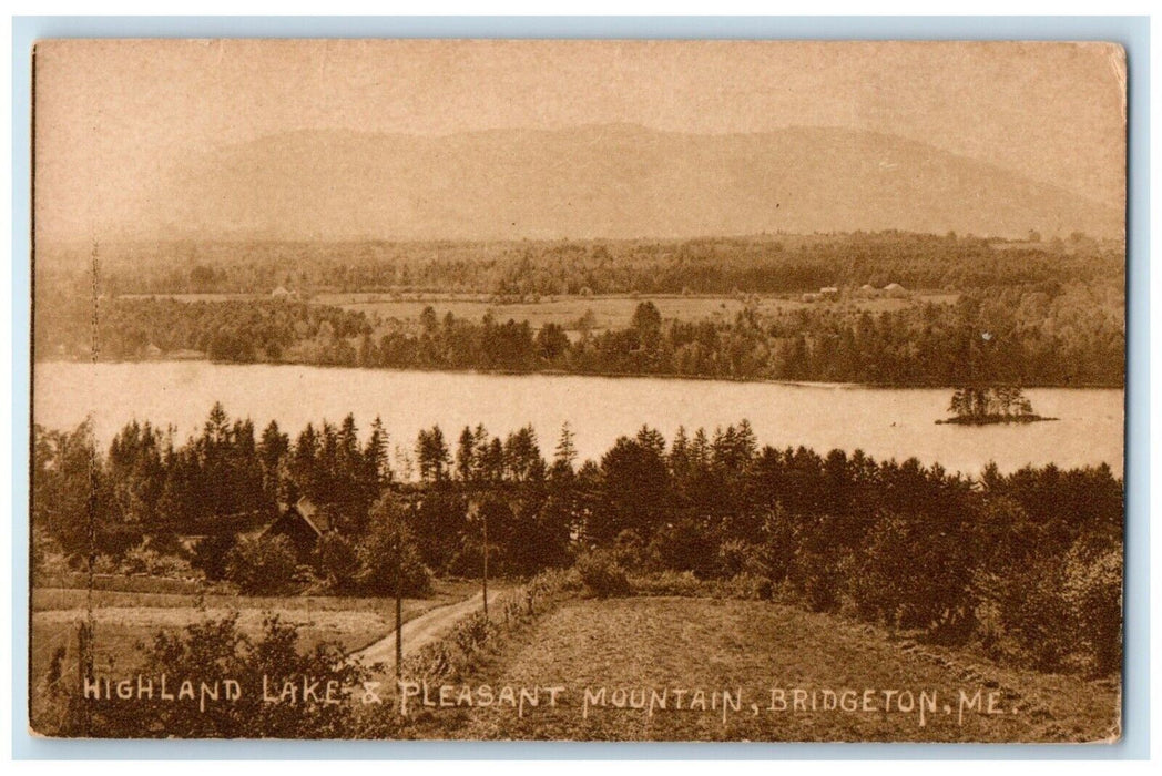 c1910 Aerial View Highland Lake Pleasant Mountain Bridgeton Maine ME Postcard