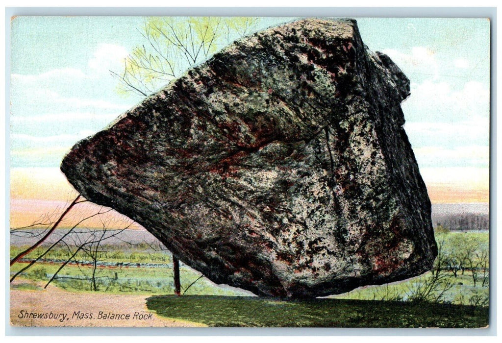 c1910 Scenic View Balance Rock Shrewsbury Massachusetts Antique Vintage Postcard