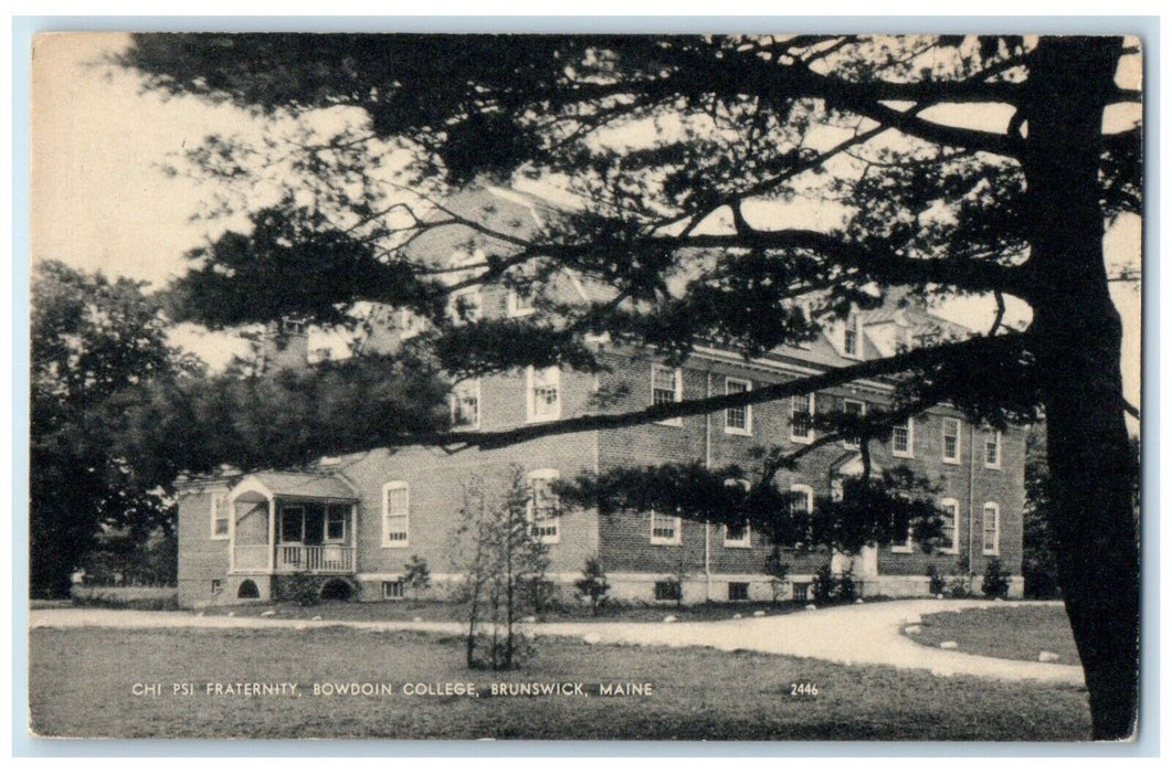 c1930's Fraternity Bowdoin College Building Brunswick Maine ME Vintage Postcard