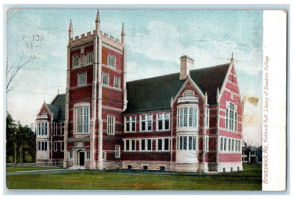 1914 Hubbard Hall Library Of Bowdoin College Brunswick Maine ME Antique Postcard