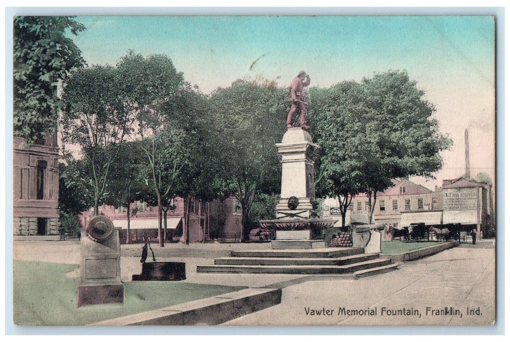 1909 Vawter Memorial Fountain Exterior Cannon Monument Franklin Indiana Postcard