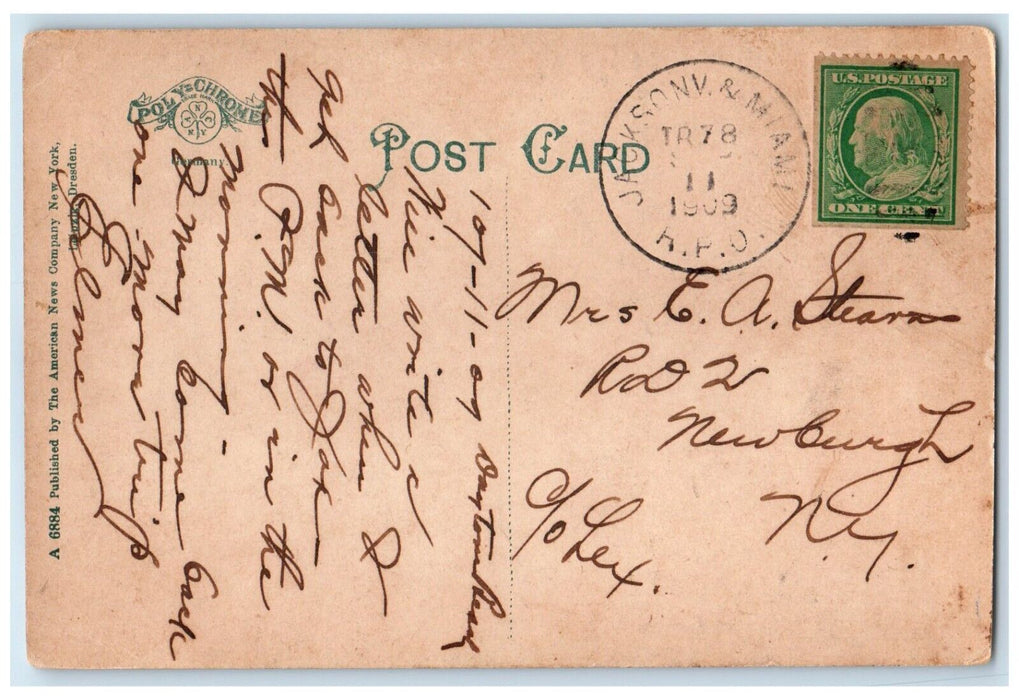 1909 Ocean House Building New Smyrna Florida FL RPO Posted Antique Postcard