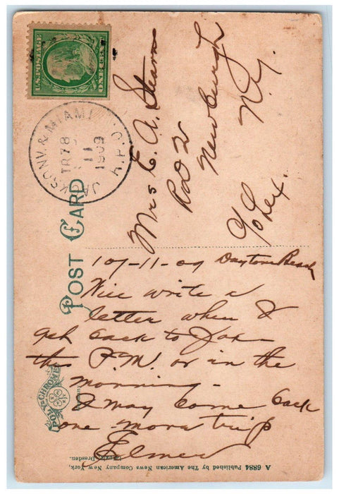 1909 Ocean House Building New Smyrna Florida FL RPO Posted Antique Postcard