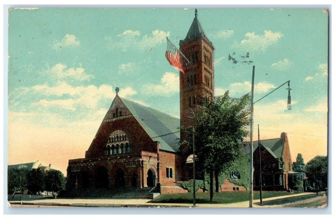 1914 First Congregational Church Street View Detroit Michigan MI Posted Postcard