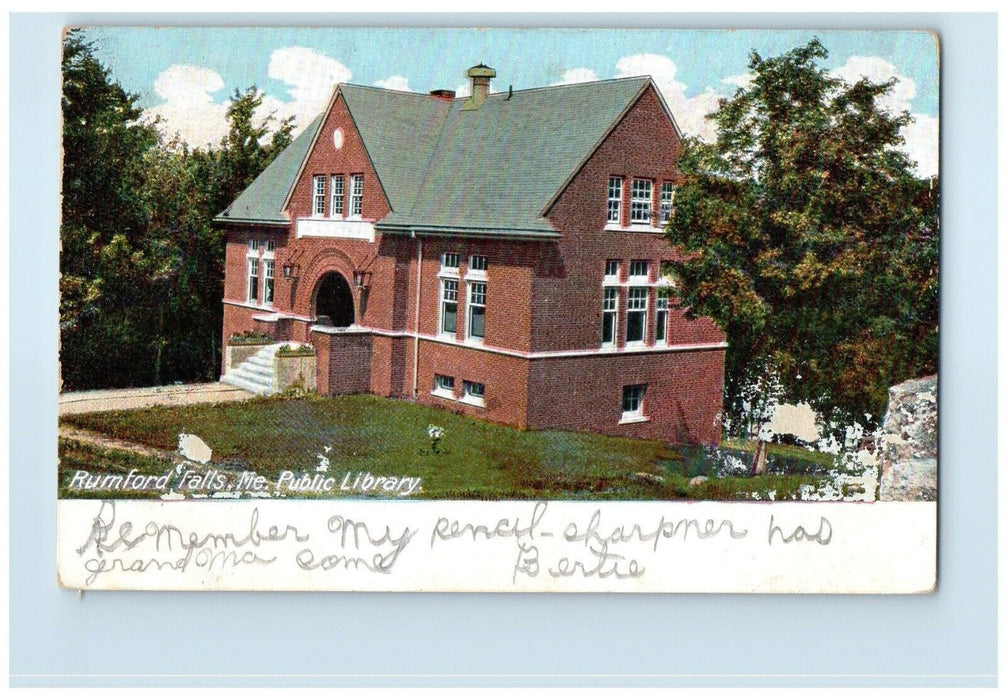 1906 Public Library Building Rumford Falls Maine ME Posted Antique Postcard