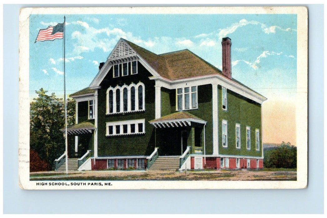 1923 High School Building Campus South Paris Maine ME Posted Vintage Postcard