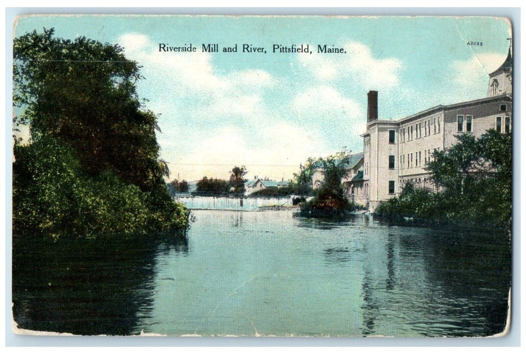 c1910's View Of Riverside Mill And River Pittsfield Maine ME Antique Postcard