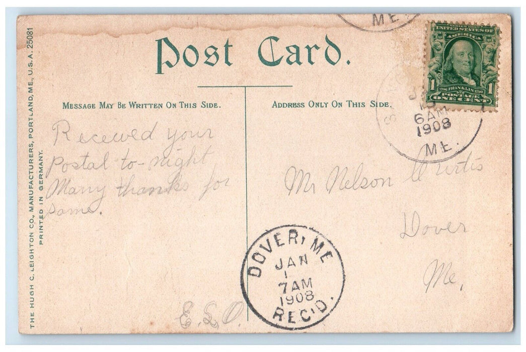 1908 View Of West Branch Of Penobscot Dover Maine ME Posted Antique Postcard