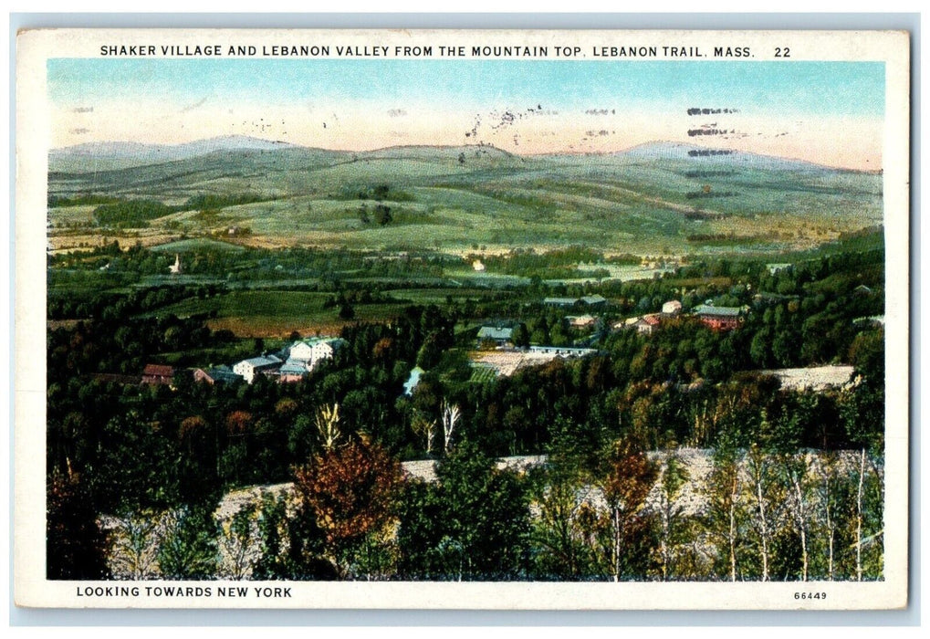 1932 Shaker Village Lebanon Valley Mountain Top Lebanon Trail MA Posted Postcard