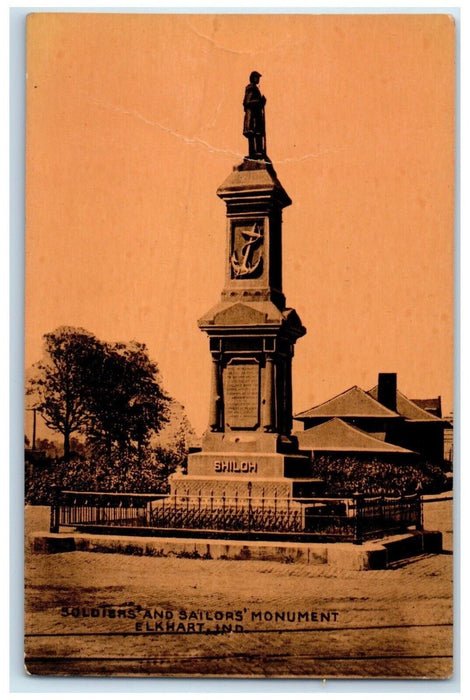 1910 Soldiers Sailors Monument Statue Exterior Building Elkhart Indiana Postcard