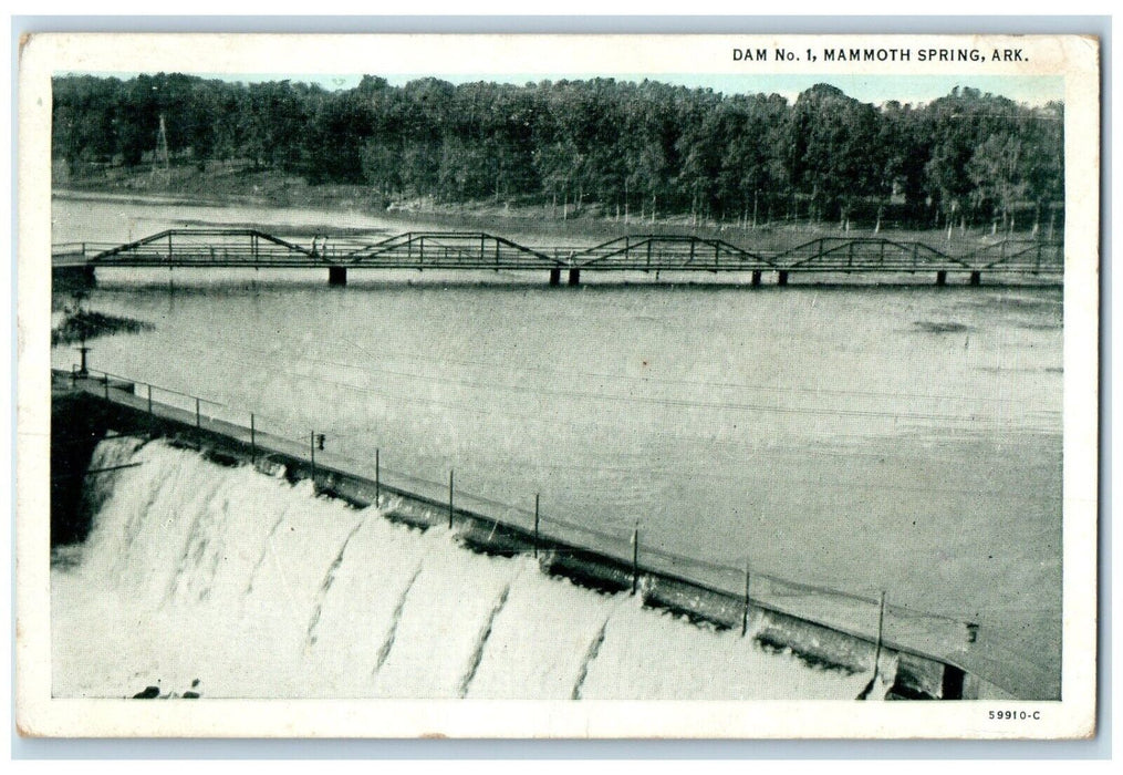 1937 Dam No.1 Bridge River Lake Mammoth Spring Arkansas Vintage Antique Postcard