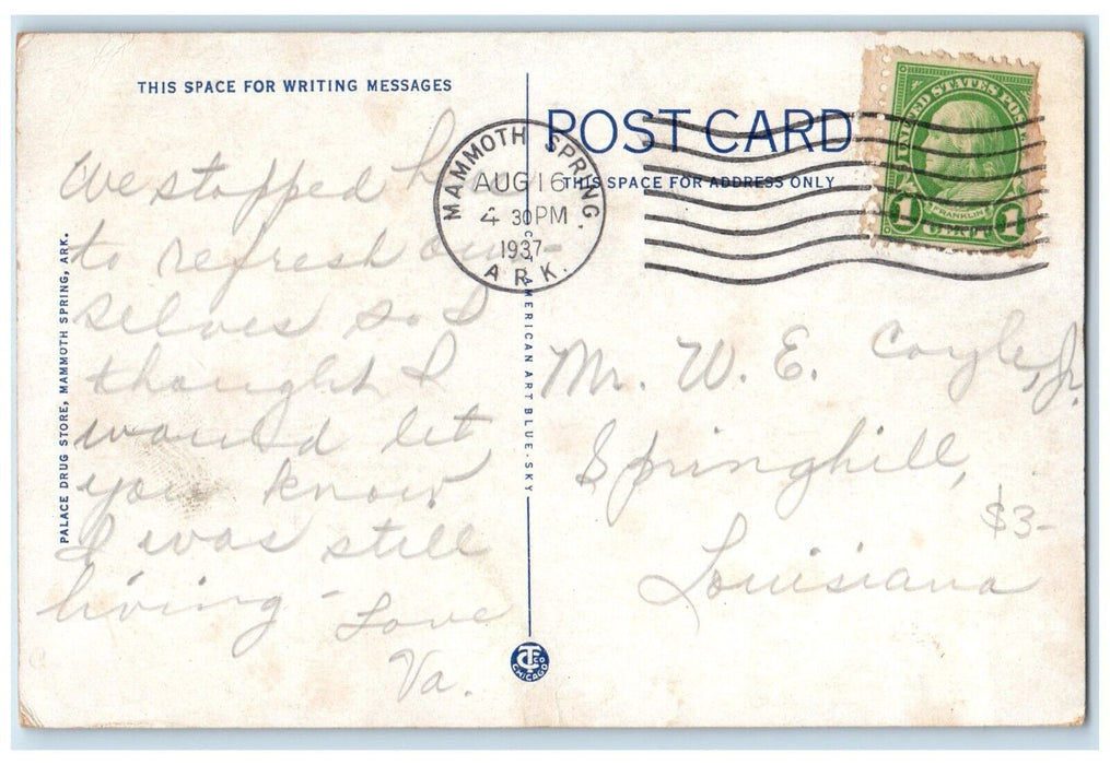 1937 Dam No.1 Bridge River Lake Mammoth Spring Arkansas Vintage Antique Postcard