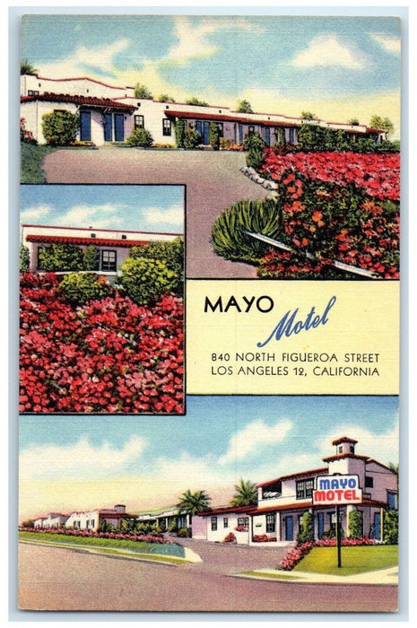 c1940's Mayo Motel Roadside Flowers Garden Los Angeles CA Multiview Postcard