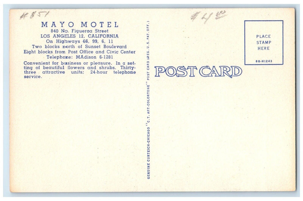 c1940's Mayo Motel Roadside Flowers Garden Los Angeles CA Multiview Postcard