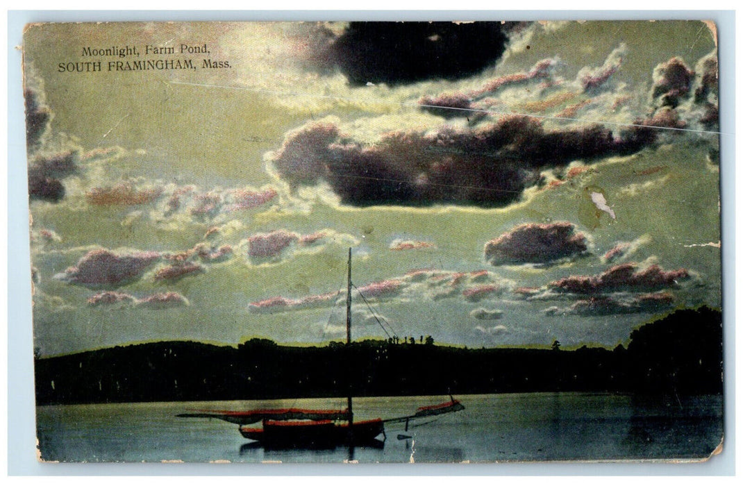 c1910 Moonlight Farm Pond South Framingham Massachusetts MA Antique Postcard