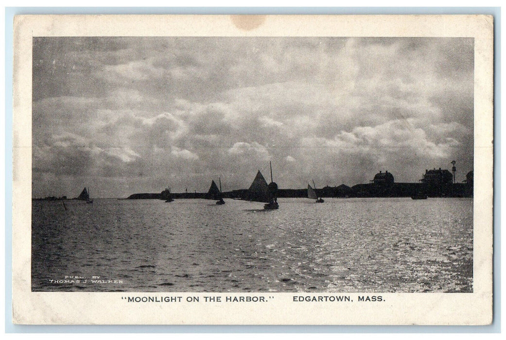 c1910 Moonlight on the Harbor Edgartown Massachusetts MA Posted Postcard