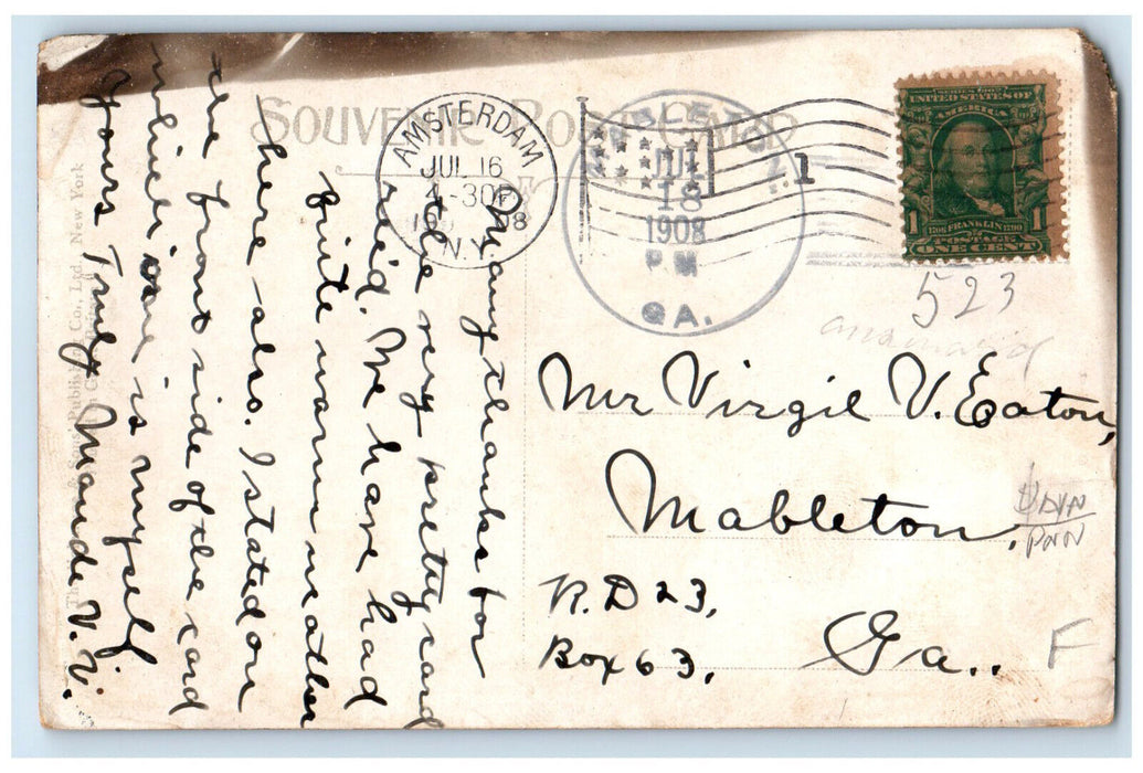 1908 Guy Park Avenue Amsterdam New York NY Mableton GA Posted Antique Postcard