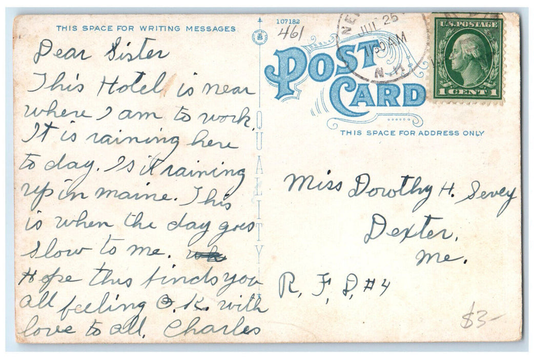 1923 Granlinden Hotel Lake Sunapee New Hampshire NH Antique Posted Postcard