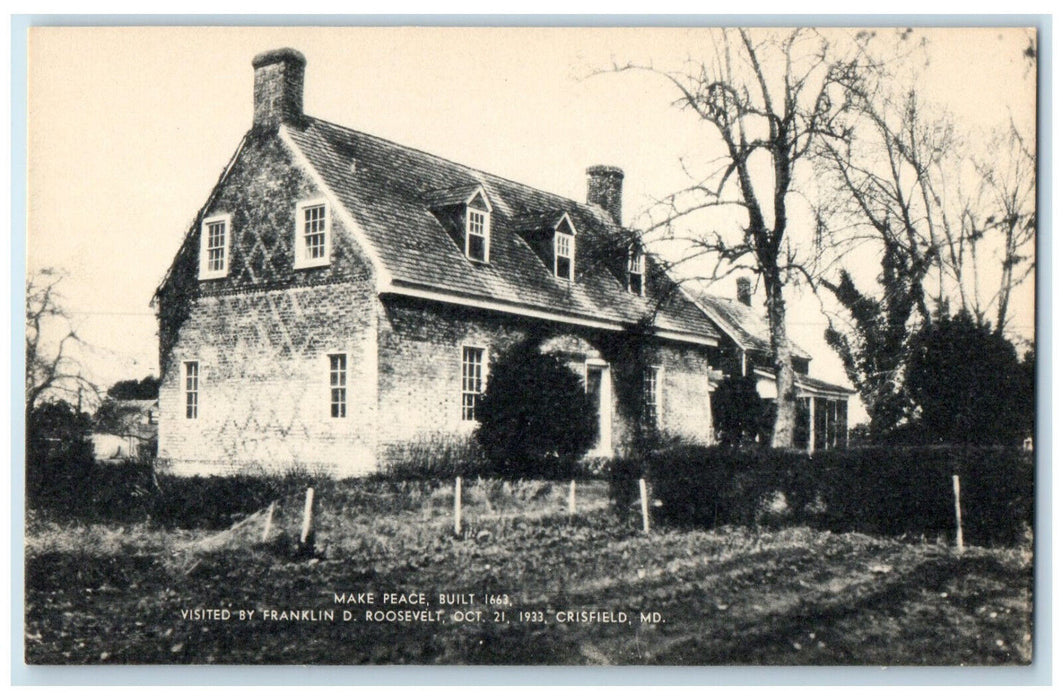 1933 Make Peace Building Crisfield Maryland MD Vintage Unposted Postcard