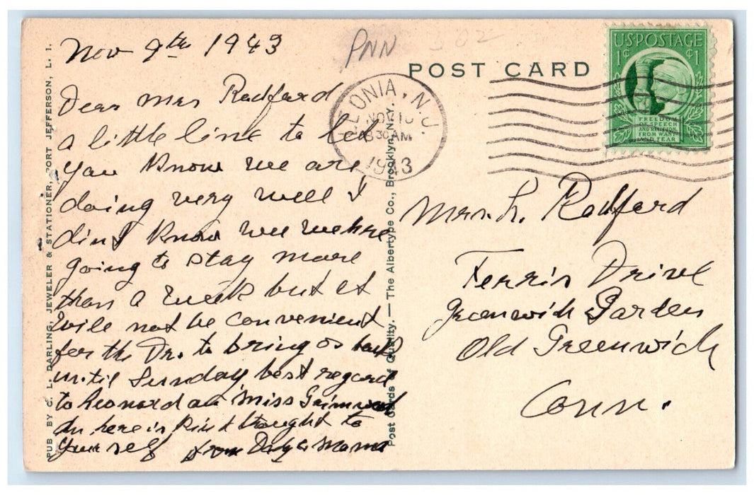 1943 Laurel Path Belle Terre Port Jefferson Long Island New York NY Postcard