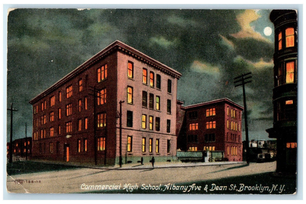 c1910 Moonlight Commercial High School Dean Street Brooklyn New York NY Postcard
