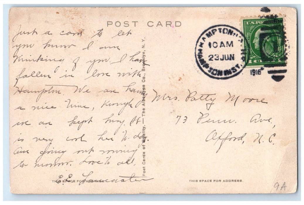 1916 Winona Lodge Indian Girl's Dormitory Hampton Institute VA Posted Postcard