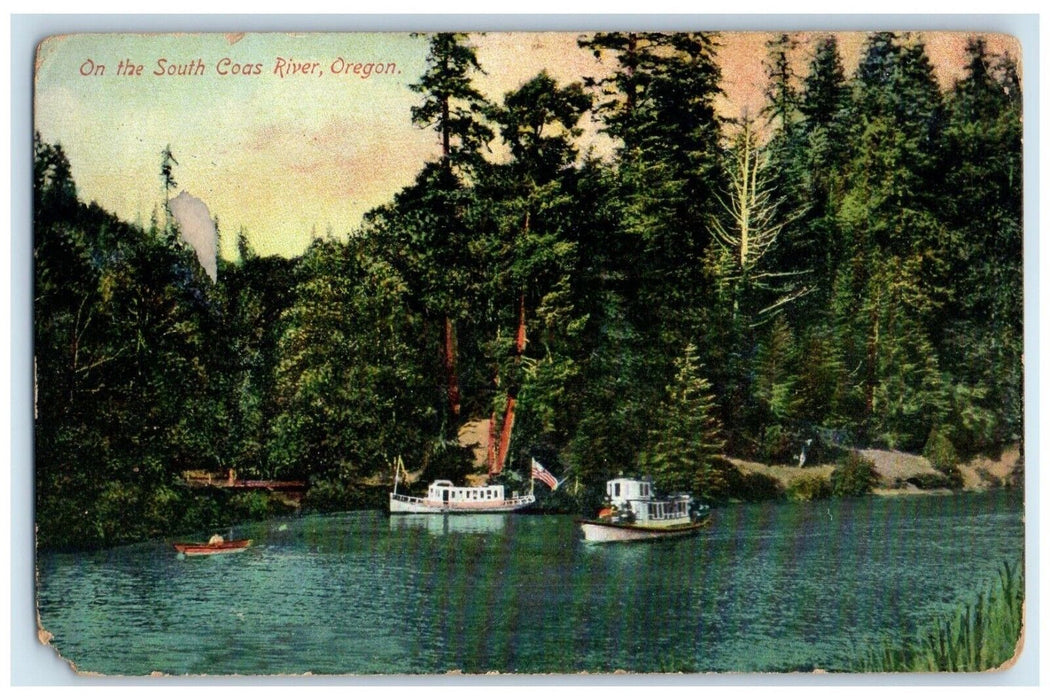 c1905 On The South Coas River Oregon OR, Boat Scene Unposted Antique Postcard