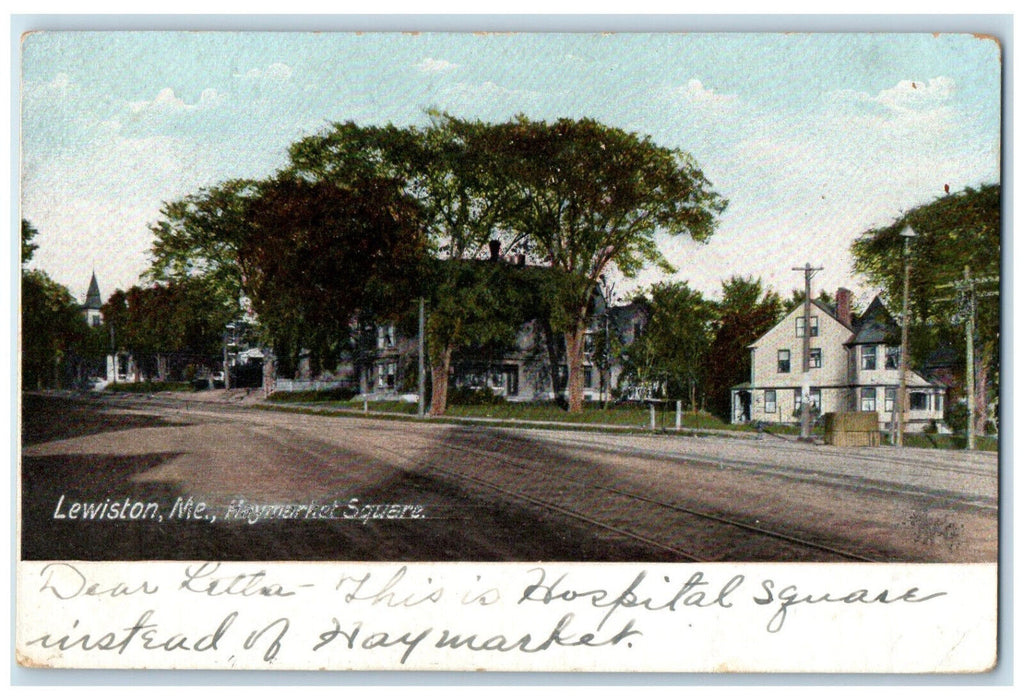 c1905 Road Buildings View Hospital Square Lewiston Maine ME Postcard