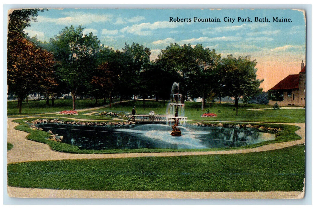 1919 Roberts Fountain City Park Bath Maine ME Antique Posted Postcard