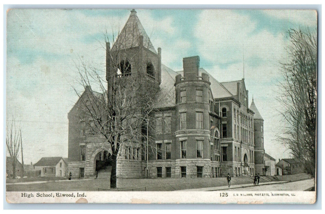 c1910 Front View High School Elwood Indiana IN Unposted Photoette Postcard