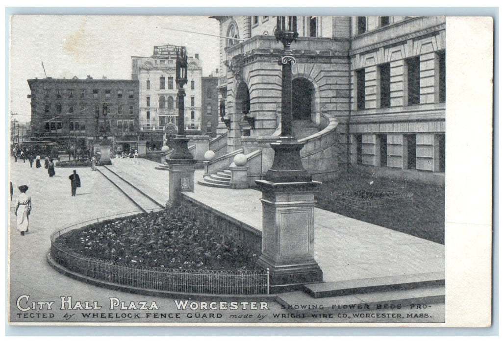 c1905 City Hall Plaza Worcester Massachusetts MA Unposted Antique Postcard