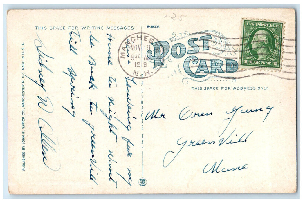 1919 Amoskeag Bank Building Manchester New Hampshire NH Posted Postcard