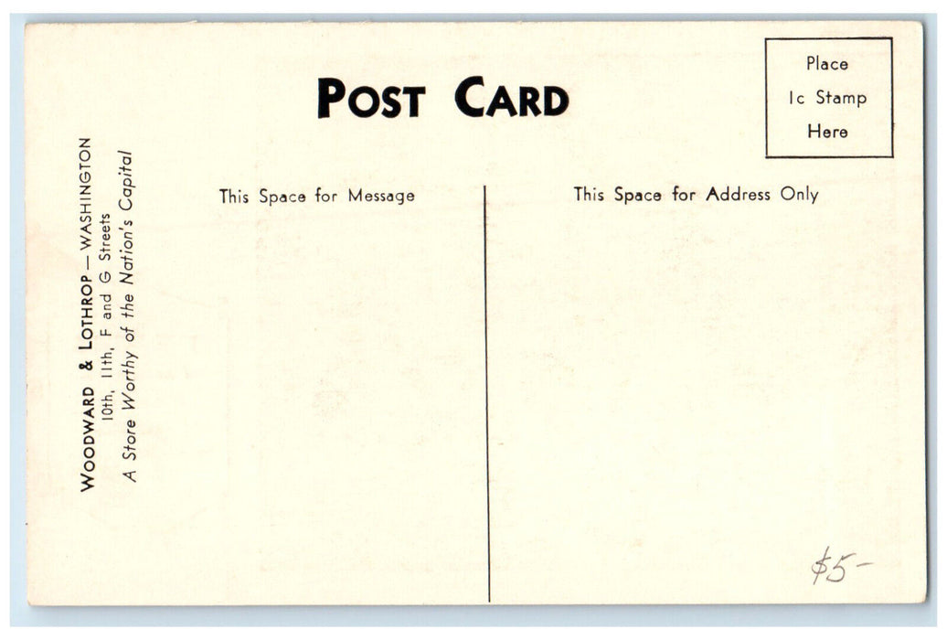 c1950's The Mens Formal Room 2nd Floor Woodward & Lothrop Washington DC Postcard