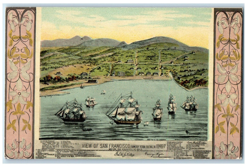 c1910 Formerly Yerba Buena View of San Francisco CA Schooner Boat Postcard