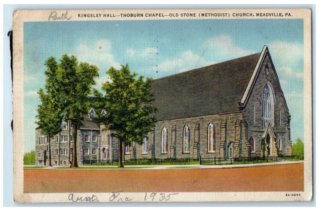 Kingsley Hall Thoburn Chapel Old Stone Methodist Church Meadville PA Postcard