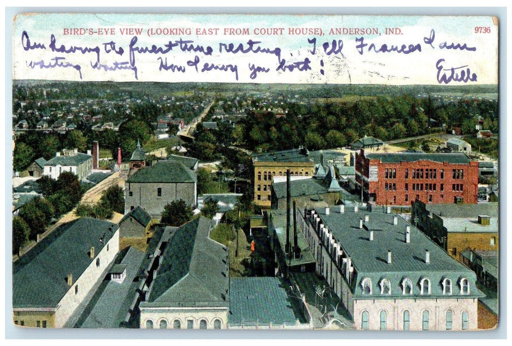 1908 Bird's Eye View Looking East From Court House Anderson Indiana IN Postcard