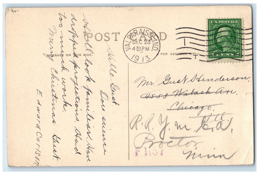 1913 Valparaiso University Science Hall Valparaiso IN Pine Cone Berries Postcard