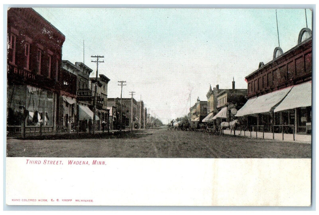 c1905 Third Street View Dirt Road Stores Wadena Minnesota MN Antique Postcard