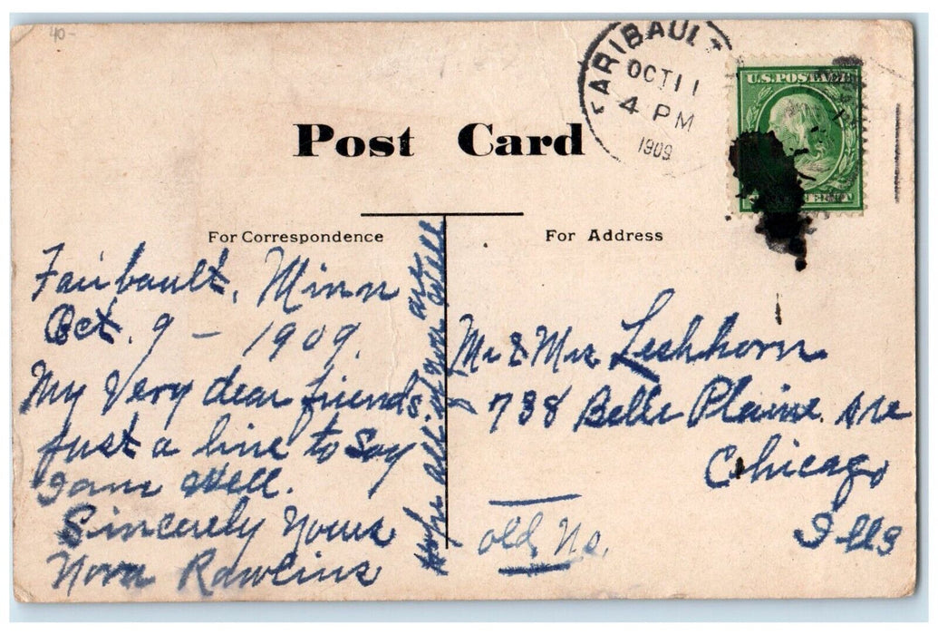 1909 View Of Third Street Buildings Cars Faribault Minnesota MN Antique Postcard