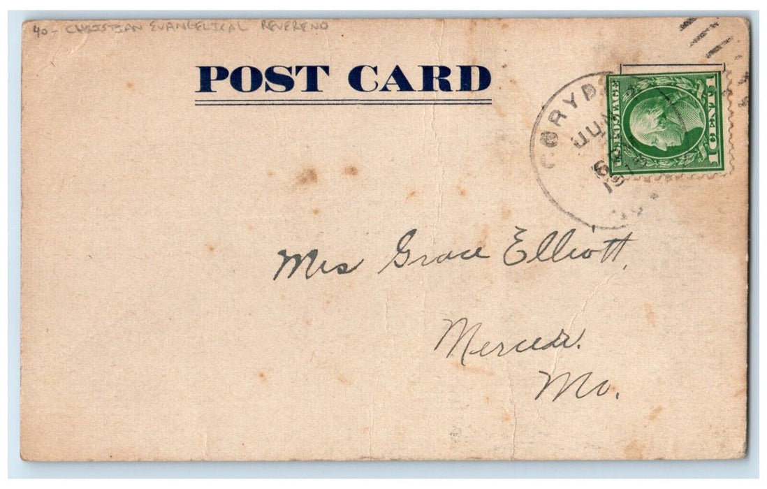 1915 Christian Evangelical Reverend Rev. E C Hunter Corydon Iowa IA Postcard