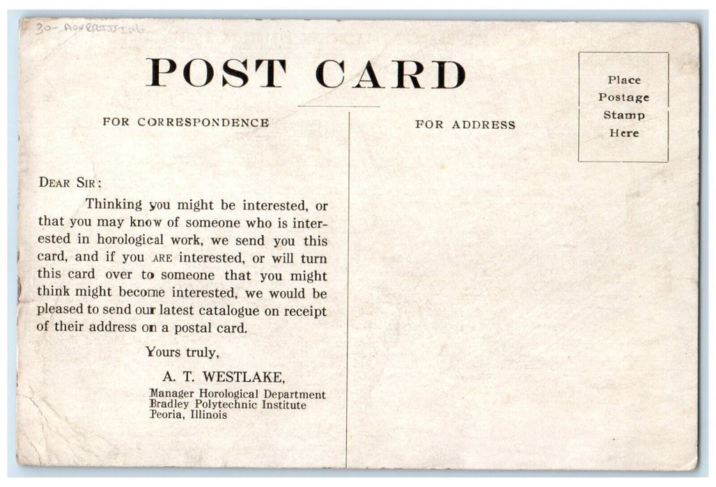 Horology Hall Bradley Polytechnic Institute Peoria IL Advertising Postcard