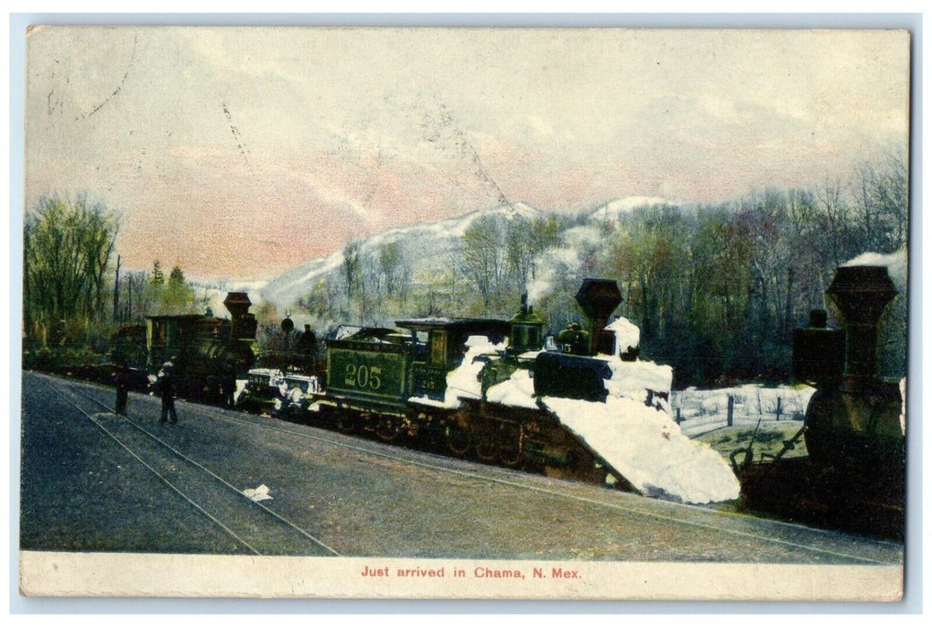 1907 Just Arrived In Chama New Mexico NM, Locomotive Train Antique Postcard