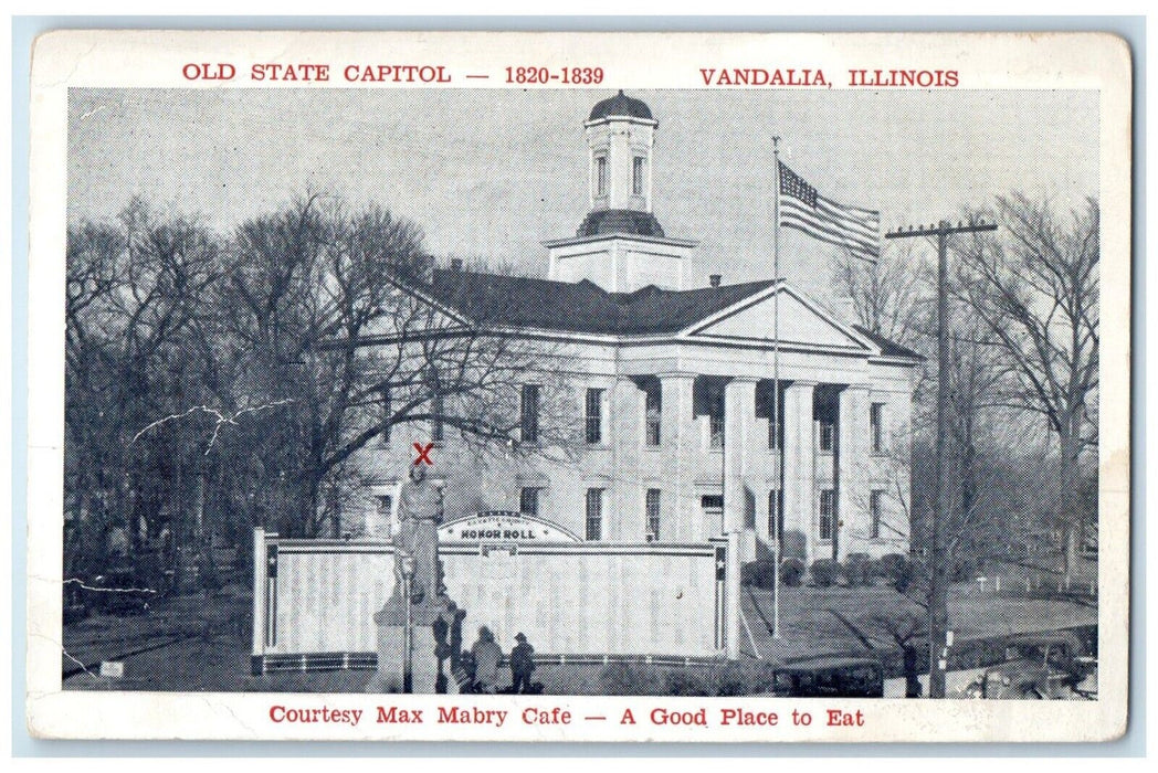 Old State Capitol Vandalia Illinois IL, Max Mabry Cafe Advertising Postcard