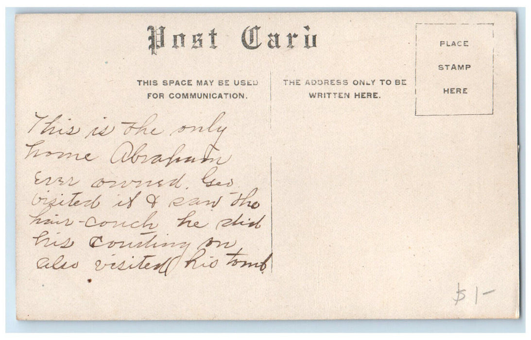 c1910 Lincoln's Home Springfield Illinois IL Antique Posted Postcard