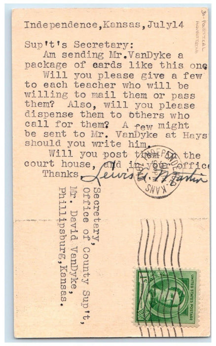 1940 Lewis A. Martin Independence Kansas KS Political Advertising Postcard