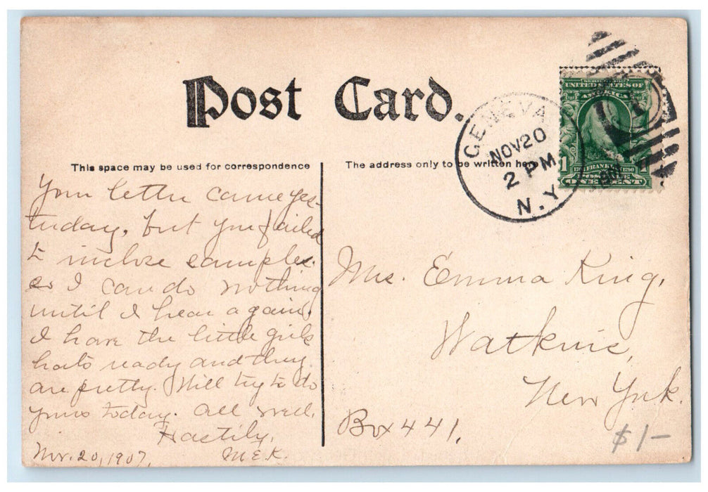 1907 View of Sea Waves Seneca Lake Geneva New York NY Antique Postcard