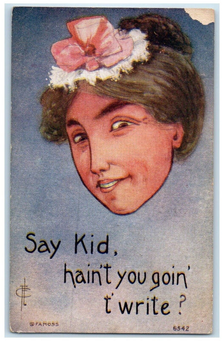 1911 Woman Head Say Kid Hain't You Goin T Write Hartford Arkansas KS Postcard