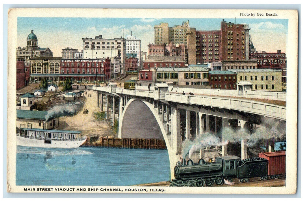 c1920's Main Street Viaduct and Ship Channel Houston Texas TX Postcard